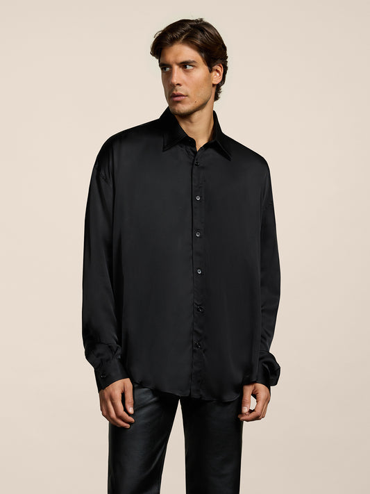 MEN'S REGULAR FIT VISCOSE SHIRT BLACK - BLACK - Men′s Clothing  | Pence 1979