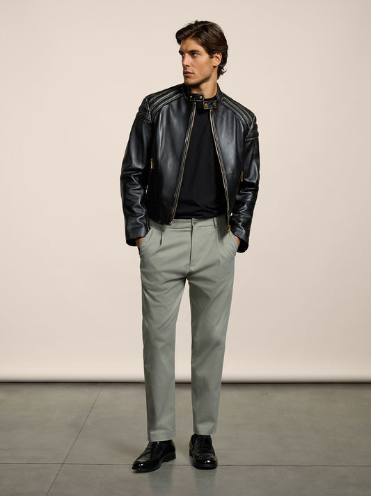 MEN'S CHINOS WITH ONE PLEAT REGULAR FIT IN COMFORT COTTON GREY  - GREY - Men′s Bottomwear | Pence 1979