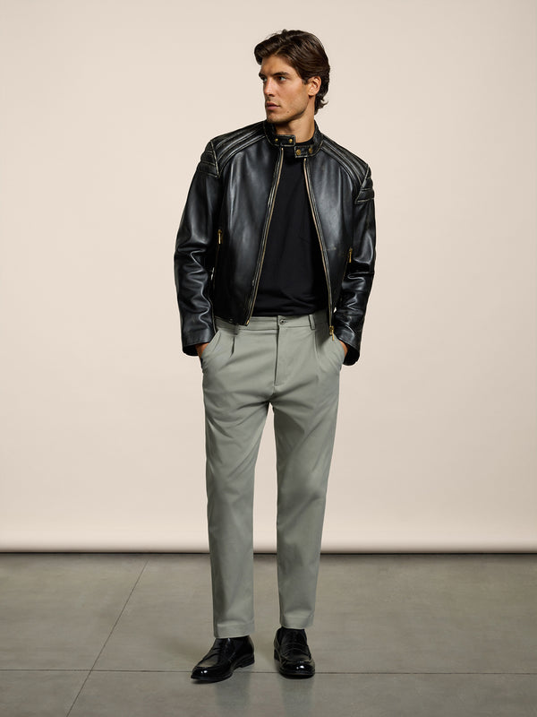 MEN'S CHINOS WITH ONE PLEAT REGULAR FIT IN COMFORT COTTON GREY  - GREY - Men′s Bottomwear | Pence 1979