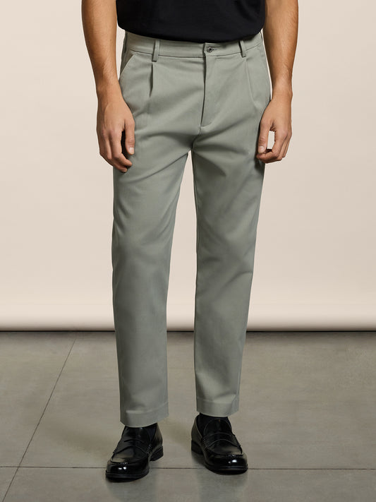 MEN'S CHINOS WITH ONE PLEAT REGULAR FIT IN COMFORT COTTON GREY  - GREY - Men′s Bottomwear | Pence 1979