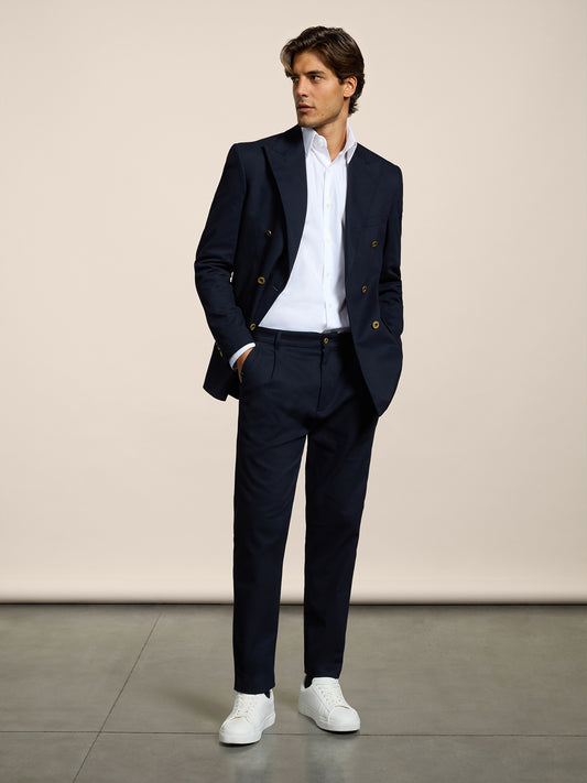 MEN'S CHINOS WITH ONE PINCES REGULAR FIT IN COTTON SATIN BLUE - BLUE - Men′s Bottomwear | Pence 1979