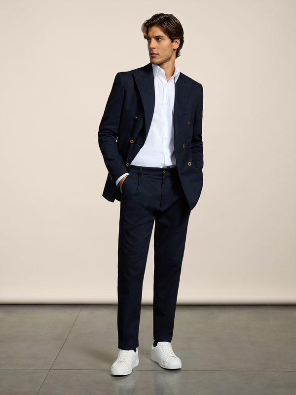 MEN'S CHINOS WITH ONE PINCES REGULAR FIT IN COTTON SATIN BLUE - BLUE - Men′s Bottomwear | Pence 1979
