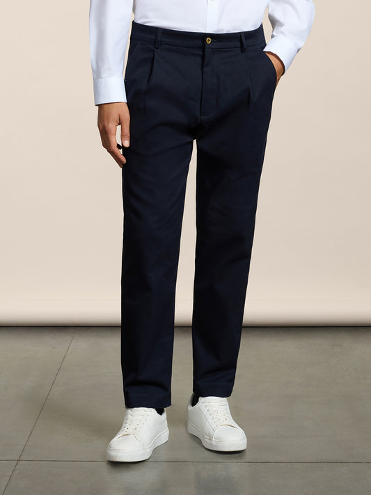 MEN'S CHINOS WITH ONE PINCES REGULAR FIT IN COTTON SATIN BLUE - BLUE - Men′s Bottomwear | Pence 1979
