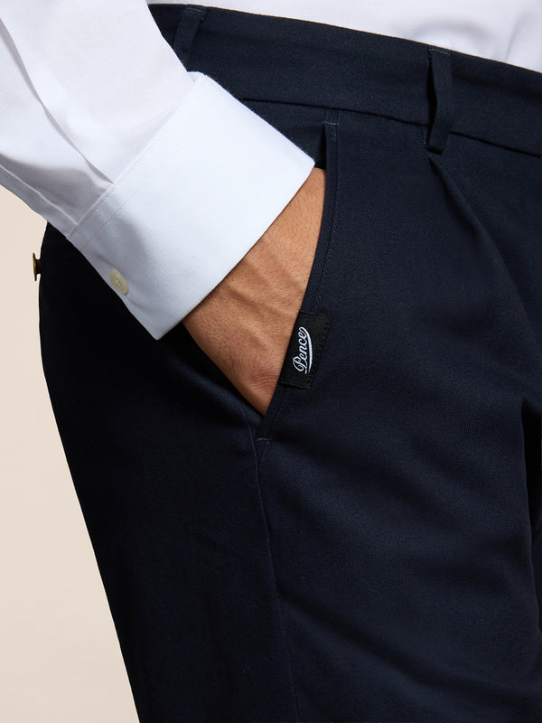 MEN'S CHINOS WITH ONE PINCES REGULAR FIT IN COTTON SATIN BLUE - BLUE - Men′s Bottomwear | Pence 1979