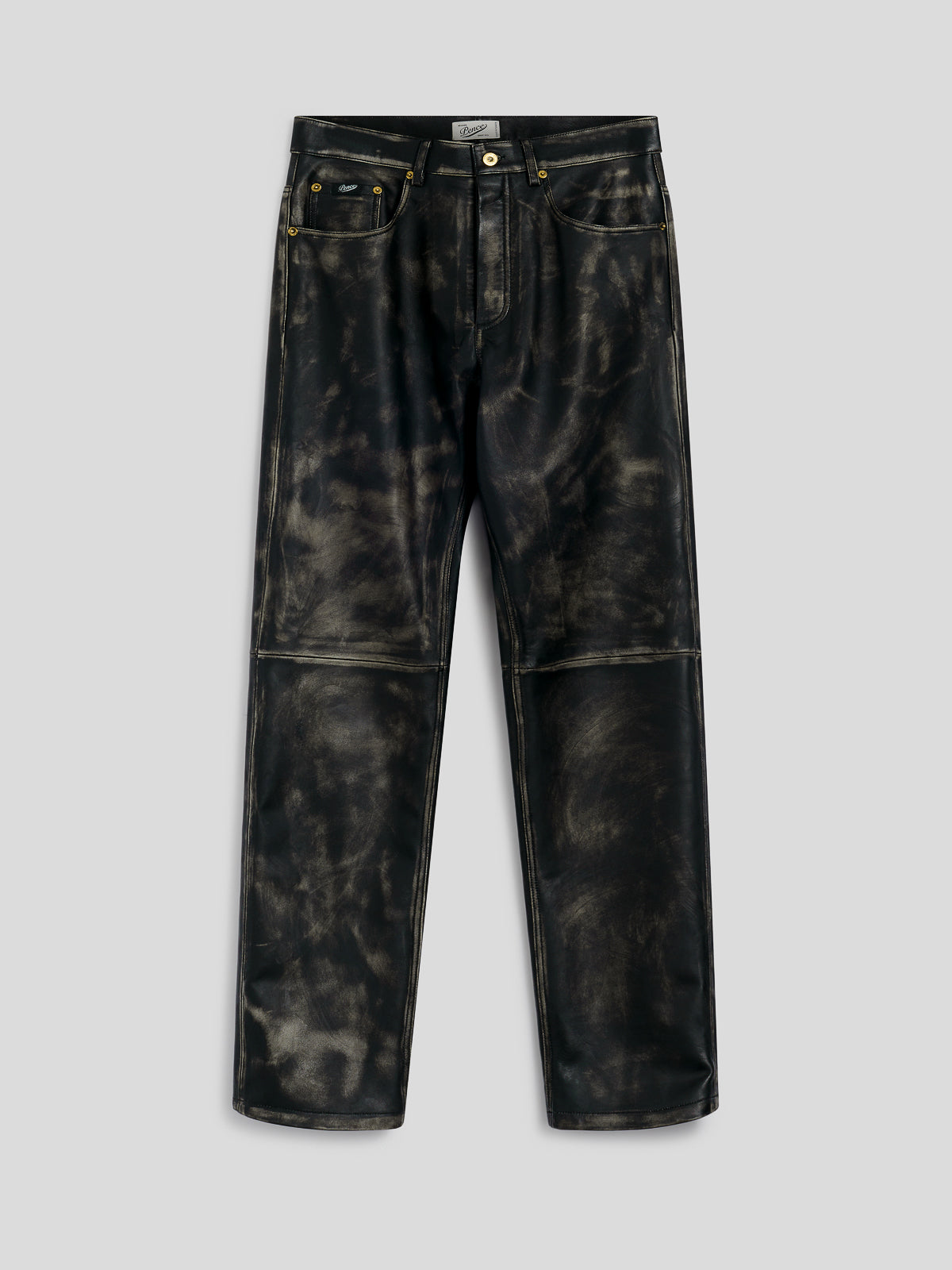MEN'S 5 POCKET LOOSE FIT PANT IN LAMB LEATHER WITH USED TREATMENT BLACK