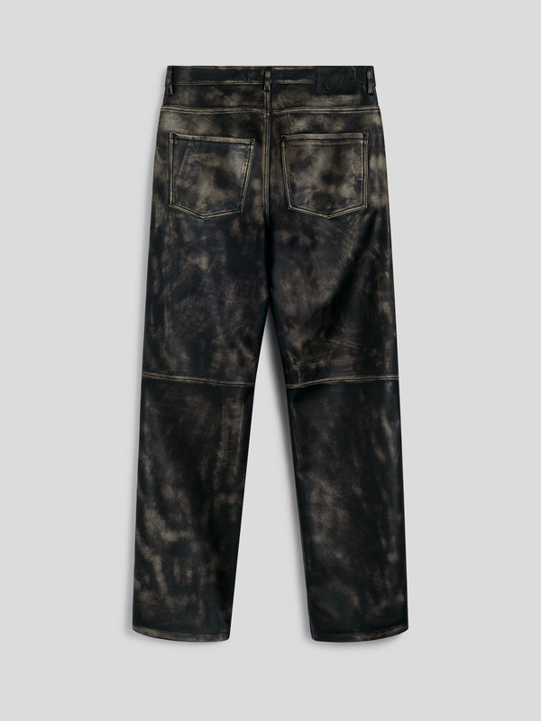 MEN'S 5 POCKET LOOSE FIT PANT IN LAMB LEATHER WITH USED TREATMENT BLACK - BLACK - Men′s Bottomwear | Pence 1979
