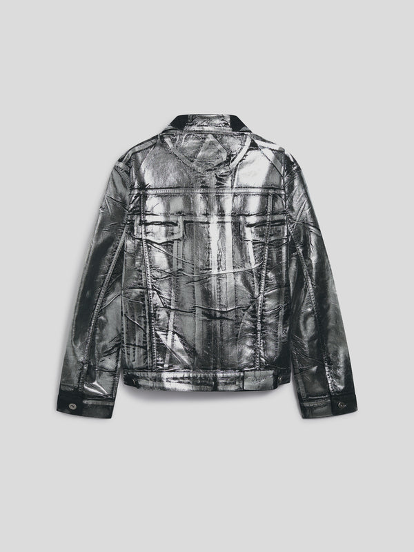 UNISEX OVER FIT DENIM JACKET WITH METALLIC COATING SILVER  - SILVER - Men′s Clothing  | Pence 1979