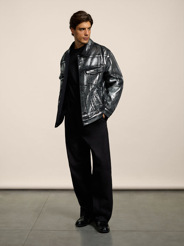UNISEX OVER FIT DENIM JACKET WITH METALLIC COATING SILVER  - SILVER - Men′s Clothing  | Pence 1979
