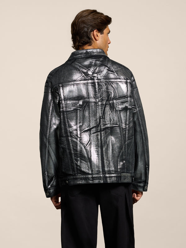 UNISEX OVER FIT DENIM JACKET WITH METALLIC COATING SILVER  - SILVER - Men′s Clothing  | Pence 1979