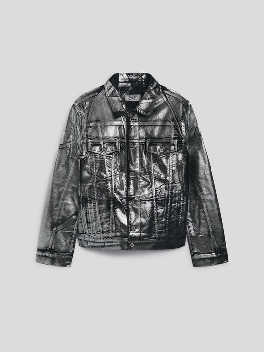 UNISEX OVER FIT DENIM JACKET WITH METALLIC COATING SILVER  - SILVER - Men′s Clothing  | Pence 1979