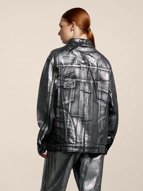UNISEX OVER FIT DENIM JACKET WITH METALLIC COATING SILVER  - SILVER - Men′s Clothing  | Pence 1979