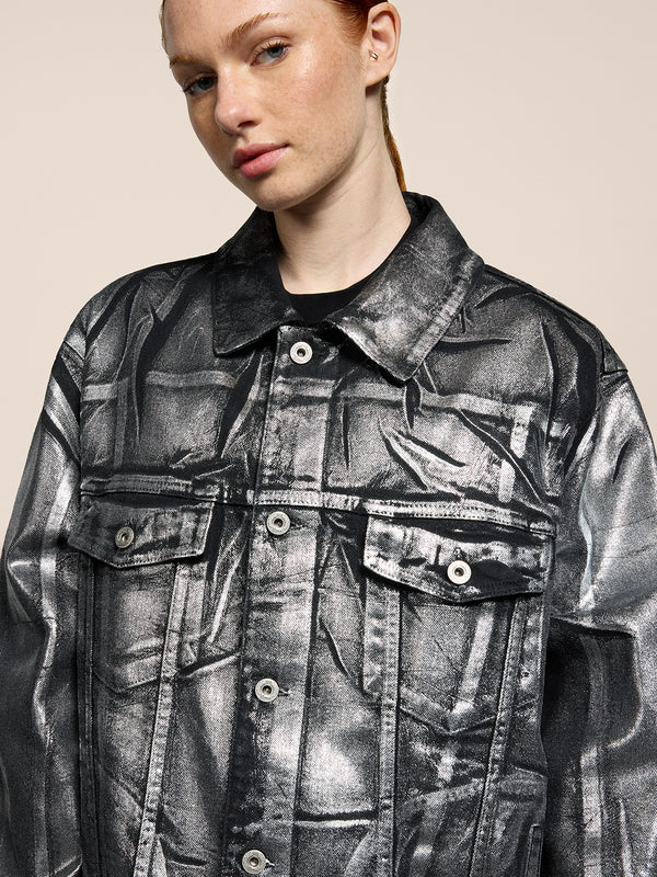 UNISEX OVER FIT DENIM JACKET WITH METALLIC COATING SILVER  - SILVER - Men′s Clothing  | Pence 1979