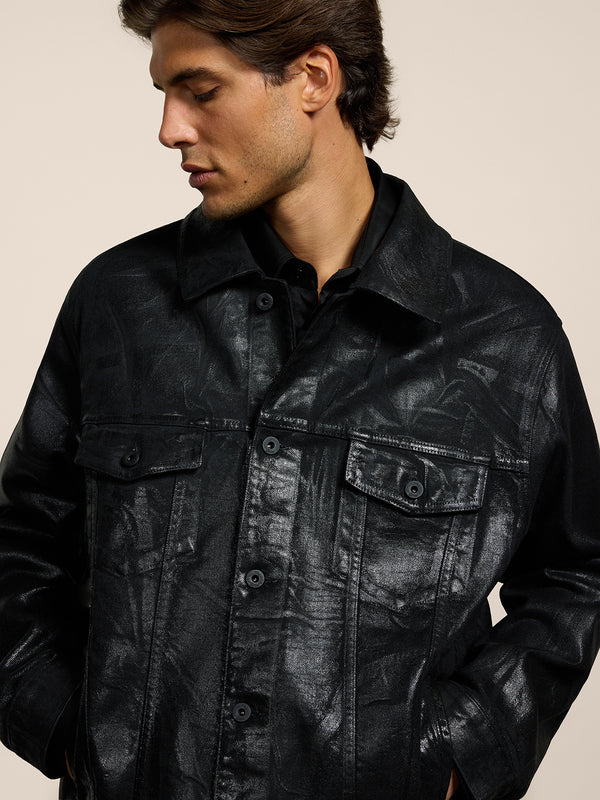UNISEX OVER FIT DENIM JACKET WITH METALLIC COATING BLACK - BLACK - Men′s Clothing  | Pence 1979