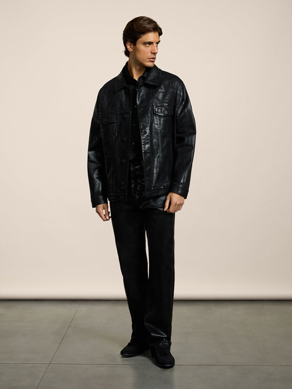 UNISEX OVER FIT DENIM JACKET WITH METALLIC COATING BLACK - BLACK - Men′s Clothing  | Pence 1979