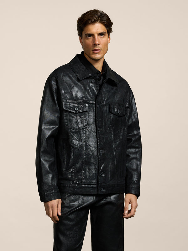 UNISEX OVER FIT DENIM JACKET WITH METALLIC COATING BLACK - BLACK - Men′s Clothing  | Pence 1979