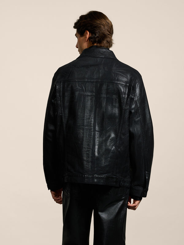 UNISEX OVER FIT DENIM JACKET WITH METALLIC COATING BLACK - BLACK - Men′s Clothing  | Pence 1979
