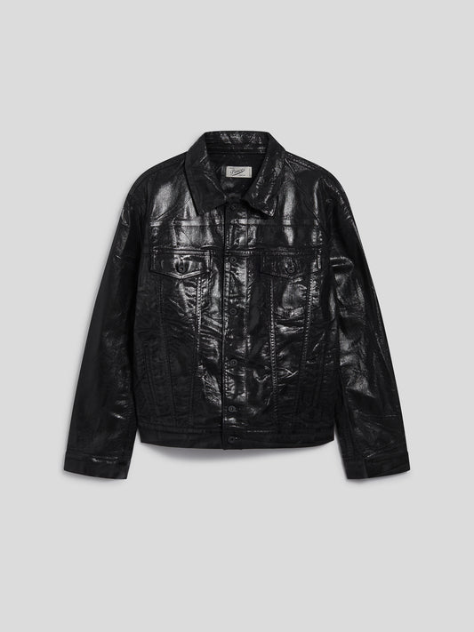 UNISEX OVER FIT DENIM JACKET WITH METALLIC COATING BLACK - BLACK - Men′s Clothing  | Pence 1979