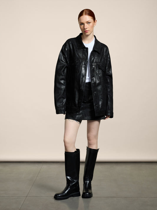 UNISEX OVER FIT DENIM JACKET WITH METALLIC COATING BLACK - BLACK - Men′s Clothing  | Pence 1979