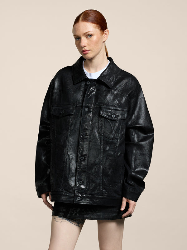 UNISEX OVER FIT DENIM JACKET WITH METALLIC COATING BLACK - BLACK - Men′s Clothing  | Pence 1979