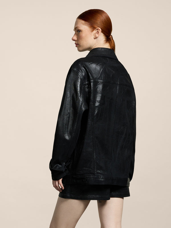 UNISEX OVER FIT DENIM JACKET WITH METALLIC COATING BLACK - BLACK - Men′s Clothing  | Pence 1979