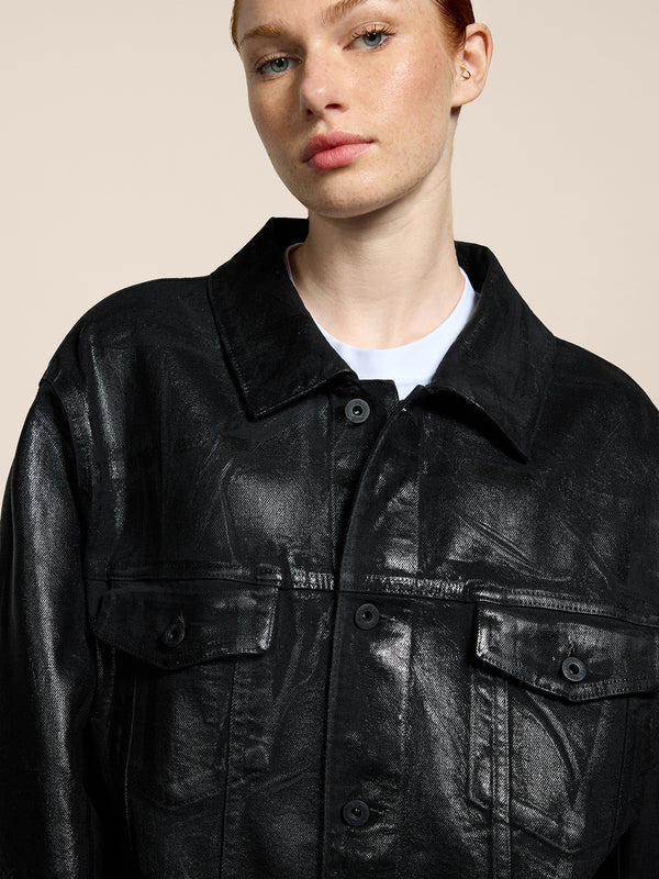 UNISEX OVER FIT DENIM JACKET WITH METALLIC COATING BLACK - BLACK - Men′s Clothing  | Pence 1979