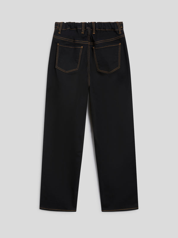 UNISEX 5 POCKET RELAXED FIT PANT IN DENIM COMFORT BLACK WITH TOBACCO STITCHING - BLACK - Men′s Bottomwear | Pence 1979