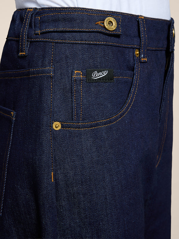 UNISEX 5 POCKET PANT IN DARK BLUE COMFORT DENIM RELAXED FIT - DARK DENIM BLUE  - Men′s Bottomwear | Pence 1979