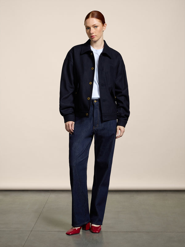 UNISEX 5 POCKET PANT IN DARK BLUE COMFORT DENIM RELAXED FIT - DARK DENIM BLUE  - Men′s Bottomwear | Pence 1979
