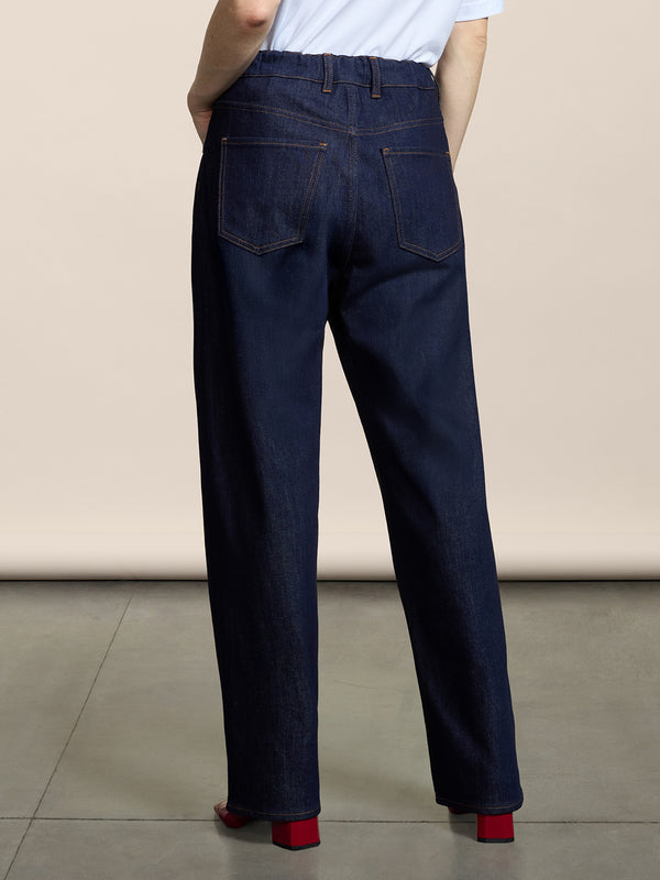 UNISEX 5 POCKET PANT IN DARK BLUE COMFORT DENIM RELAXED FIT - DARK DENIM BLUE  - Men′s Bottomwear | Pence 1979