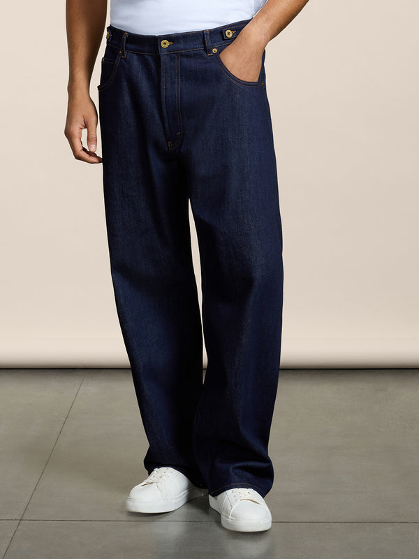 UNISEX 5 POCKET PANT IN DARK BLUE COMFORT DENIM RELAXED FIT - DARK DENIM BLUE  - Men′s Bottomwear | Pence 1979