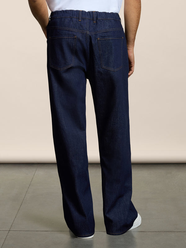 UNISEX 5 POCKET PANT IN DARK BLUE COMFORT DENIM RELAXED FIT - DARK DENIM BLUE  - Men′s Bottomwear | Pence 1979