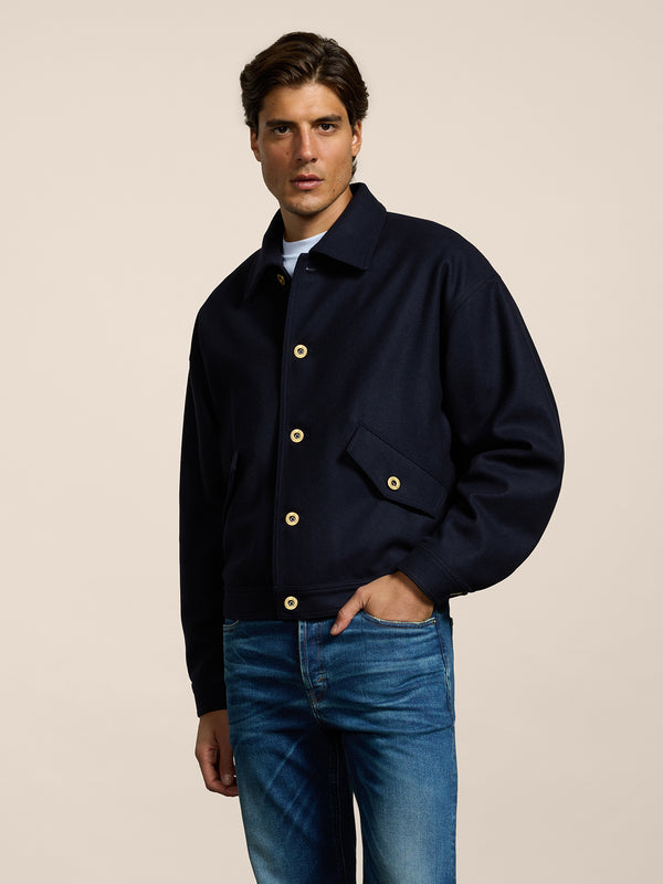 UNISEX OVER FIT WOOL CLOTH JACKET WITH ELASTIC HEM BLUE - BLUE - Men′s Clothing  | Pence 1979