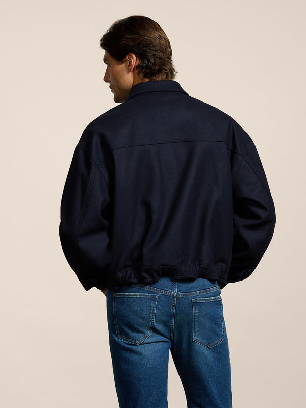 UNISEX OVER FIT WOOL CLOTH JACKET WITH ELASTIC HEM BLUE - BLUE - Men′s Clothing  | Pence 1979