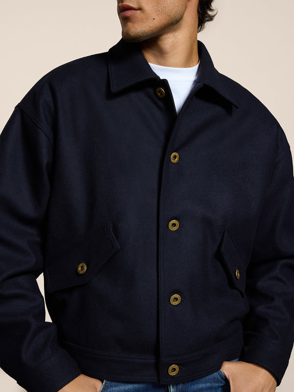 UNISEX OVER FIT WOOL CLOTH JACKET WITH ELASTIC HEM BLUE - BLUE - Men′s Clothing  | Pence 1979