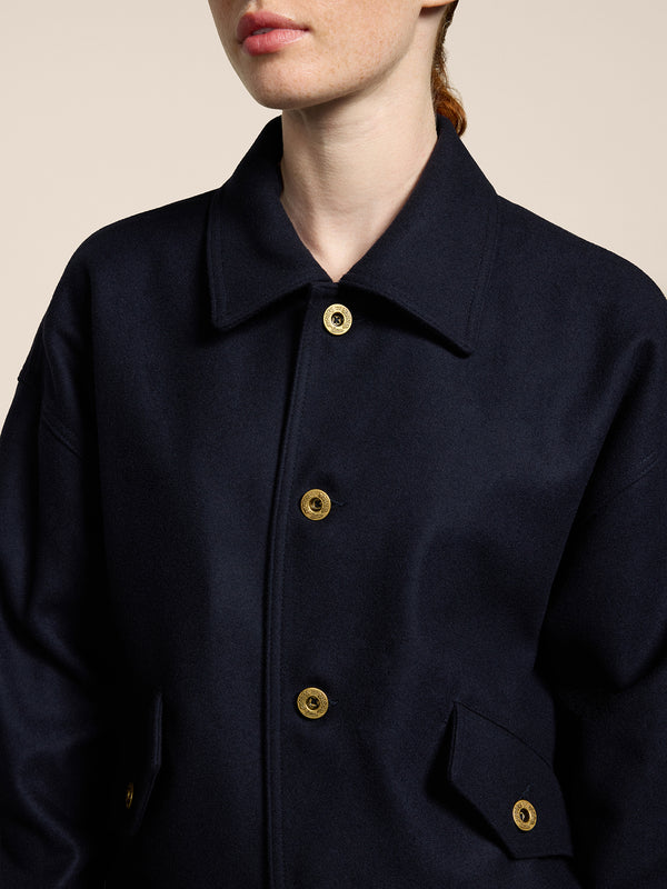 UNISEX OVER FIT WOOL CLOTH JACKET WITH ELASTIC HEM BLUE - BLUE - Men′s Clothing  | Pence 1979
