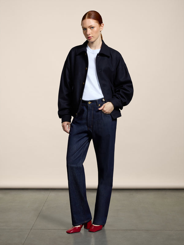 UNISEX OVER FIT WOOL CLOTH JACKET WITH ELASTIC HEM BLUE - BLUE - Men′s Clothing  | Pence 1979