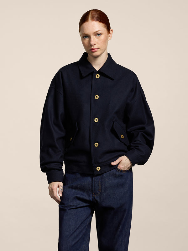 UNISEX OVER FIT WOOL CLOTH JACKET WITH ELASTIC HEM BLUE - BLUE - Men′s Clothing  | Pence 1979