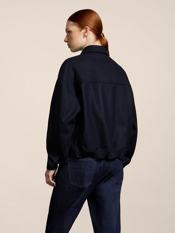 UNISEX OVER FIT WOOL CLOTH JACKET WITH ELASTIC HEM BLUE - BLUE - Men′s Clothing  | Pence 1979