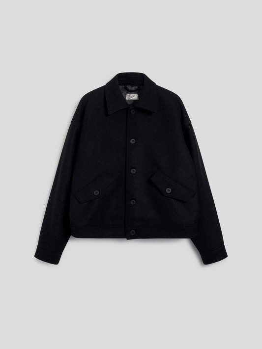 UNISEX OVER FIT WOOL CLOTH JACKET WITH ELASTIC HEM BLACK - BLACK - Men′s Clothing  | Pence 1979