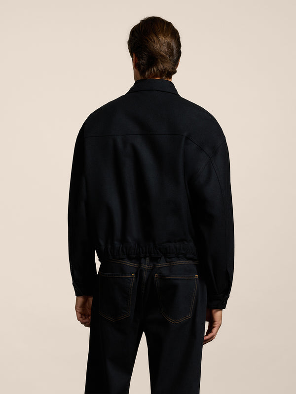 UNISEX OVER FIT WOOL CLOTH JACKET WITH ELASTIC HEM BLACK - BLACK - Men′s Clothing  | Pence 1979