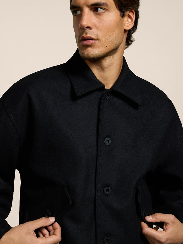 UNISEX OVER FIT WOOL CLOTH JACKET WITH ELASTIC HEM BLACK - BLACK - Men′s Clothing  | Pence 1979