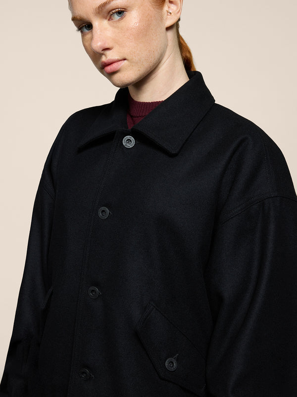 UNISEX OVER FIT WOOL CLOTH JACKET WITH ELASTIC HEM BLACK - BLACK - Men′s Clothing  | Pence 1979