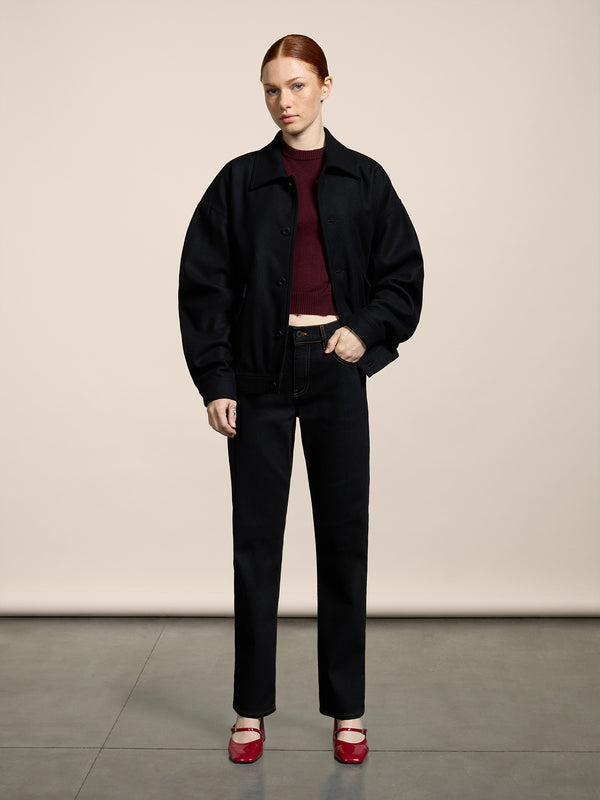 UNISEX OVER FIT WOOL CLOTH JACKET WITH ELASTIC HEM BLACK - BLACK - Men′s Clothing  | Pence 1979