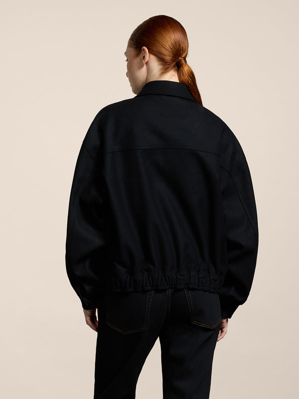 UNISEX OVER FIT WOOL CLOTH JACKET WITH ELASTIC HEM BLACK - BLACK - Men′s Clothing  | Pence 1979
