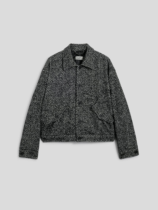 UNISEX OVER FIT JACKET WITH ELASTIC HEM HERRINGBONE PATTERN WHITE AND BLACK COLOR - BLACK/WHITE HERRINGBONE - Men′s Clothing  | Pence 1979