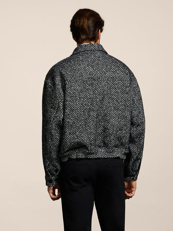 UNISEX OVER FIT JACKET WITH ELASTIC HEM HERRINGBONE PATTERN WHITE AND BLACK COLOR - BLACK/WHITE HERRINGBONE - Men′s Clothing  | Pence 1979