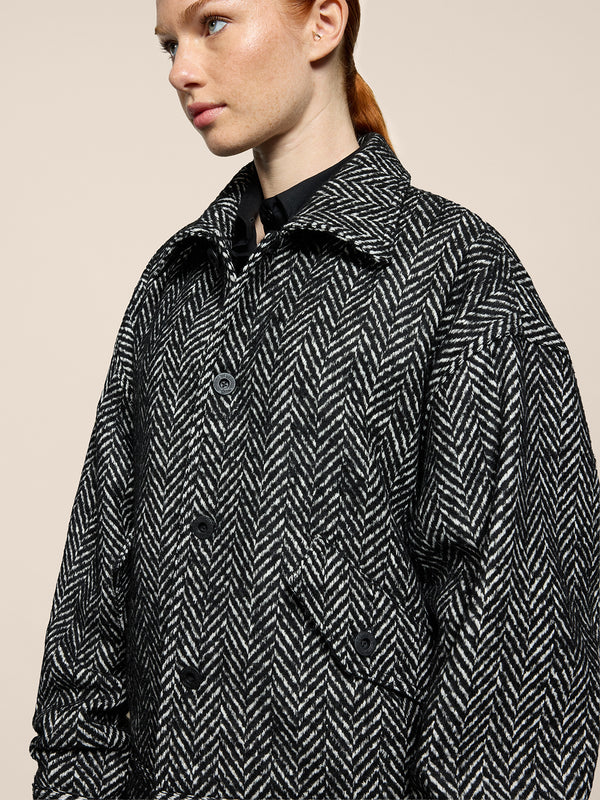 UNISEX OVER FIT JACKET WITH ELASTIC HEM HERRINGBONE PATTERN WHITE AND BLACK COLOR - BLACK/WHITE HERRINGBONE - Men′s Clothing  | Pence 1979