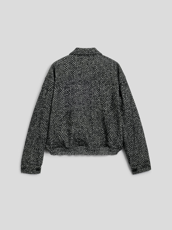 UNISEX OVER FIT JACKET WITH ELASTIC HEM HERRINGBONE PATTERN WHITE AND BLACK COLOR - BLACK/WHITE HERRINGBONE - Men′s Clothing  | Pence 1979