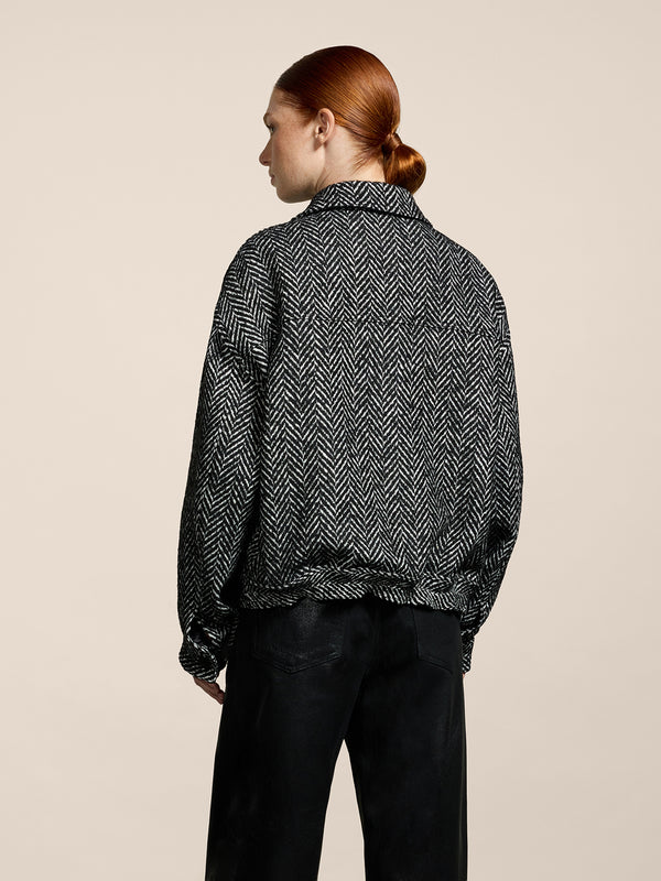 UNISEX OVER FIT JACKET WITH ELASTIC HEM HERRINGBONE PATTERN WHITE AND BLACK COLOR - BLACK/WHITE HERRINGBONE - Men′s Clothing  | Pence 1979