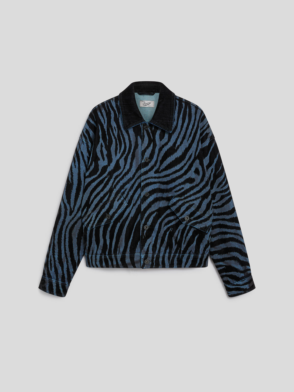 UNISEX DENIM COMFORT FLOCKED JACKET OVER FIT WITH ELASTIC HEM ZEBRA/STRIPED BLUE